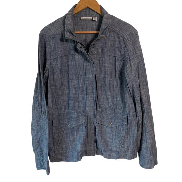 Croft & Barrow Chambray Utility Jacket L Blue Stretch Zip Front Cotton Blend - Picture 1 of 8